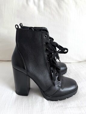 Black Laurie Lace Up Leather Heeled Boots